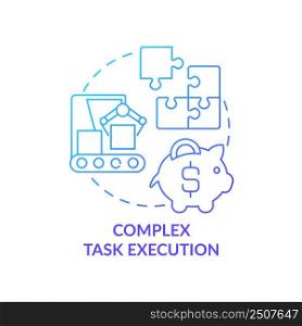 Complex task execution blue gradient concept icon. Automated system. Artificial intelligence advantage abstract idea thin line illustration. Isolated outline drawing. Myriad Pro-Bold font used. Complex task execution blue gradient concept icon