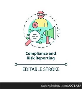 Compliance and risk reporting concept icon. Cybersecurity. Automated banking abstract idea thin line illustration. Isolated outline drawing. Editable stroke. Arial, Myriad Pro-Bold fonts used. Compliance and risk reporting concept icon