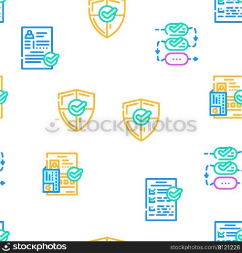 Compliance Quality Procedure Vector Seamless Pattern Color Line Illustration. Compliance Quality Procedure Icons Set Vector