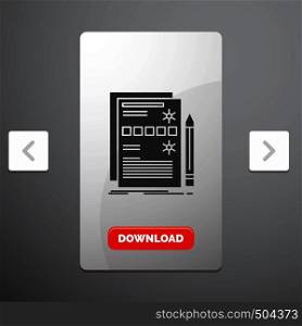 Component, data, design, hardware, system Glyph Icon in Carousal Pagination Slider Design & Red Download Button. Vector EPS10 Abstract Template background