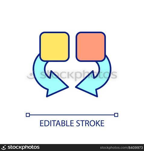 Components combination RGB color icon. Integration of industries. Departments cooperation. Isolated vector illustration. Simple filled line drawing. Editable stroke. Arial font used. Components combination RGB color icon
