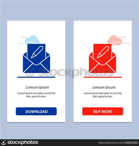 Compose, Edit, Email, Envelope, Mail Blue and Red Download and Buy Now web Widget Card Template