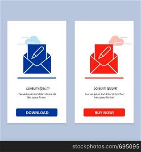 Compose, Edit, Email, Envelope, Mail Blue and Red Download and Buy Now web Widget Card Template