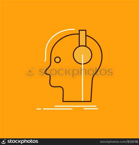 composer, headphones, musician, producer, sound Flat Line Filled Icon. Beautiful Logo button over yellow background for UI and UX, website or mobile application. Vector EPS10 Abstract Template background