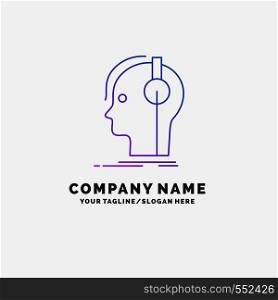 composer, headphones, musician, producer, sound Purple Business Logo Template. Place for Tagline. Vector EPS10 Abstract Template background