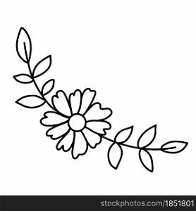Composition flower with sheets in a semicircle, vector illustration. Simple botanical element, line art. Minimalistic designer natural decor. Hand drawing.. Composition flower with sheets in a semicircle, vector illustration.