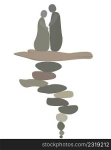 Composition from stones of man and woman. Vector illustration of couple of people on white background