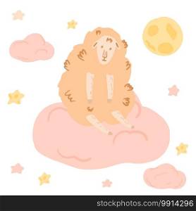Composition lamb sit on cloud on white background. Abstract cute picture doodle vector illustration.. Composition lamb sit on cloud on white background. Abstract cute picture doodle.