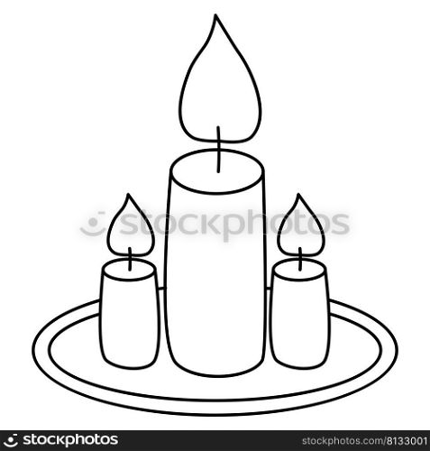 Composition of festive candles. Vector illustration. Line drawing, outline