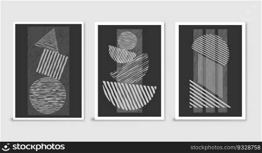 composition of geometric shapes in shades of gray. Minimalist design for interior decoration, prints, postcards, posters and banners. Linear arbitrary style 