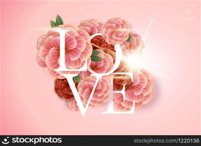 Composition with LOVE inscription and abstract florals elements. Colorful illustration for your banner, poster, flyer, brochure.