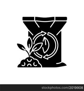 Compost black glyph icon. Mixtured fertilizer. Recycled waste, scraps. Decomposing food garbage. Organic supplement for plants. Silhouette symbol on white space. Vector isolated illustration. Compost black glyph icon