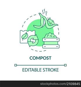 Compost green concept icon. Organic Trash. Recycled garbage. Minimize waste abstract idea thin line illustration. Isolated outline drawing. Editable stroke. Roboto-Medium, Myriad Pro-Bold fonts used. Compost green concept icon