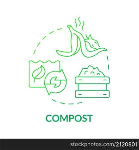 Compost green gradient concept icon. Organic Trash. Recycled garbage. Minimize waste abstract idea thin line illustration. Isolated outline drawing. Roboto-Medium, Myriad Pro-Bold fonts used. Compost green gradient concept icon
