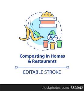 Composting in homes, restaurants concept icon. Nature protection. Waste recycling at home abstract idea thin line illustration. Vector isolated outline color drawing. Editable stroke. Composting in homes, restaurants concept icon