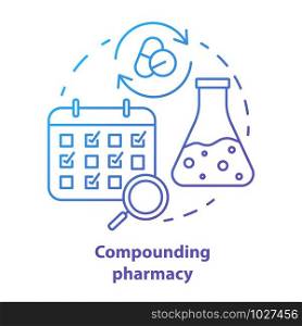 Compounding pharmacy concept icon. Personalized medications idea thin line illustration. Medication treatment schedule. Drugs mixing, compatibility. Vector isolated outline drawing. Editable stroke. Compounding pharmacy concept icon. Personalized medications idea thin line illustration. Medication treatment schedule. Drugs mixing, compatibility. Vector isolated outline drawing