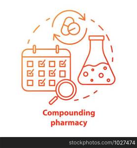 Compounding pharmacy concept icon. Personalized medications idea thin line illustration. Medication treatment schedule. Drugs mixing, compatibility. Vector isolated outline drawing