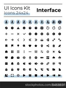 Comprehensible and simple looking black glyph ui icons set. Silhouette symbols on white space. Solid pictograms for web, mobile. Isolated vector illustrations. Montserrat Bold, Light fonts used. Comprehensible and simple looking black glyph ui icons set