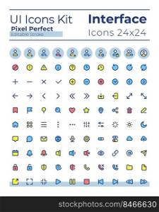 Comprehensible and simple looking pixel perfect RGB color ui icons set. System settings. GUI, UX design for mobile app. Vector isolated pictograms. Editable stroke. Montserrat Bold, Light fonts used. Comprehensible and simple looking pixel perfect RGB color ui icons set