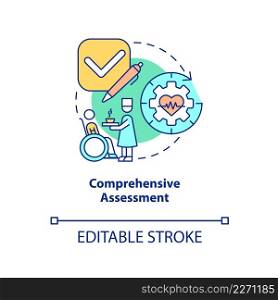 Comprehensive assessment concept icon. Medical service. Palliative care stage abstract idea thin line illustration. Isolated outline drawing. Editable stroke. Arial, Myriad Pro-Bold fonts used. Comprehensive assessment concept icon