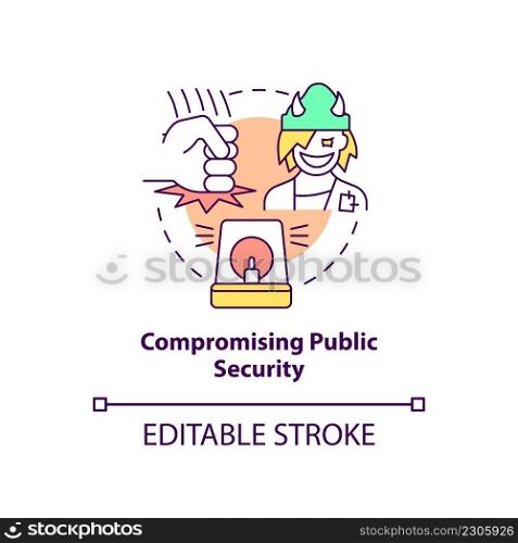 Compromising public security concept icon. Homelessness impact on society abstract idea thin line illustration. Isolated outline drawing. Editable stroke. Arial, Myriad Pro-Bold fonts used. Compromising public security concept icon