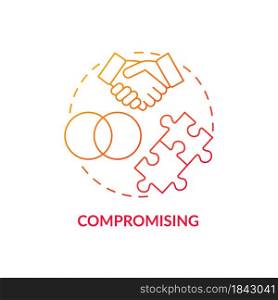 Compromising red gradient concept icon. Strategy to resolving problems. Mutual agreement. Conflict management style abstract idea thin line illustration. Vector isolated outline color drawing. Compromising red gradient concept icon