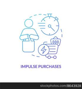 Compulsive purchase concept blue gradient icon. Buying behaviour. Unexpected shopping. Sales psychology abstract idea thin line illustration. Isolated outline drawing. Myriad Pro-Bold font used. Compulsive purchase concept blue gradient icon