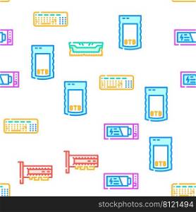 Computer Accessories And Parts Vector Seamless Pattern Color Line Illustration. Computer Accessories And Parts Icons Set Vector