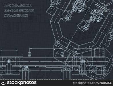 Computer aided design systems. Blueprint, scheme, plan, sketch Technical Corporate Identity. Cover, flyer, banner, background. Instrument-making drawings. Mechanical engineering drawing