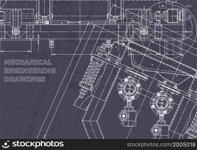 Computer aided design systems. Blueprint, scheme, plan, sketch. Technical illustrations, backgrounds. Mechanical engineering drawing. Machine-building industry Instrument-making. Blueprint. Vector engineering illustration. Computer aided design systems