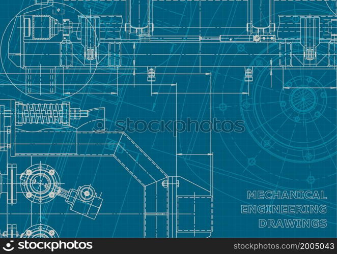 Computer aided design systems. Corporate style. Technical illustrations, backgrounds. Mechanical engineering drawing. Industry. Blueprint. Corporate style. Mechanical instrument making. Technical