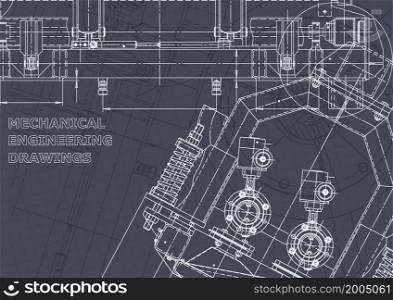 Computer aided design systems. Technical illustrations, backgrounds. Mechanical engineering drawing. Machine-building industry. Instrument-making drawings. Blueprint, diagram. Blueprint. Vector engineering illustration. Computer aided design systems