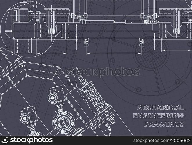 Computer aided design systems. Technical illustrations, backgrounds. Mechanical engineering drawing. Machine-building industry. Instrument-making drawings. Blueprint. Vector engineering illustration. Computer aided design systems