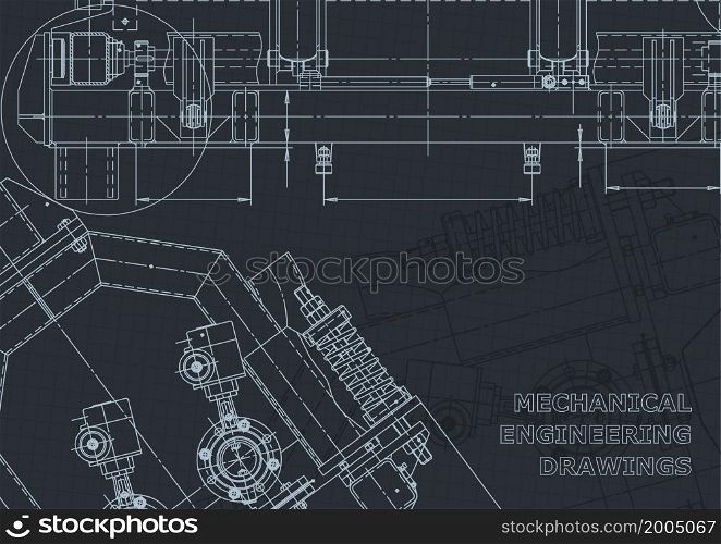 Computer aided design systems. Technical illustrations, backgrounds. Mechanical engineering drawing. Machine-building industry. Corporate Identity. Cover, flyer, banner, background. Instrument-making drawings. Mechanical engineering drawing