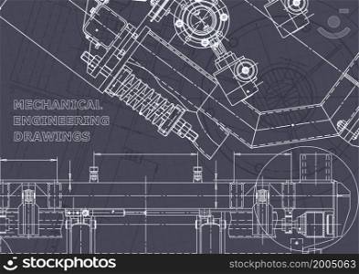 Computer aided design systems. Technical illustrations, backgrounds. Mechanical engineering drawing. Machine-building industry. Instrument-making. Blueprint. Vector engineering illustration. Computer aided design systems