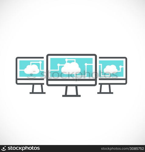 computer and cloud computing networking icon concept, vector illustration