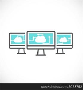 computer and cloud computing networking icon concept, vector illustration