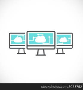 computer and cloud computing networking icon concept, vector illustration