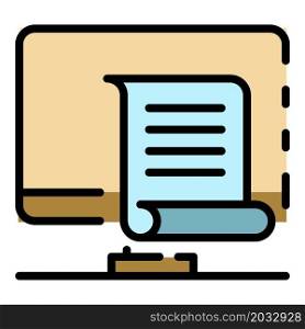 Computer and document icon. Outline computer and document vector icon color flat isolated. Computer and document icon color outline vector