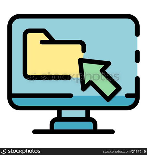 Computer and folder icon. Outline computer and folder vector icon color flat isolated. Computer and folder icon color outline vector