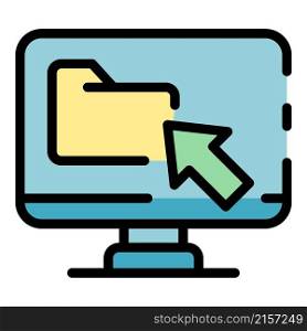 Computer and folder icon. Outline computer and folder vector icon color flat isolated. Computer and folder icon color outline vector