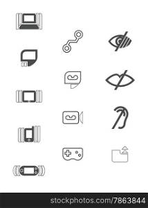 Computer and Mobile Technology Icons. Line art, two widhts.