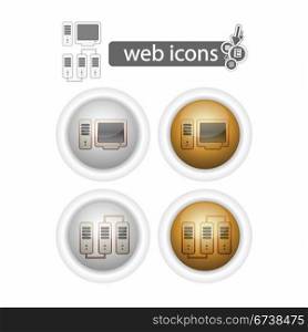 Computer and network, web icons, isolated on white . | Vector illustration.