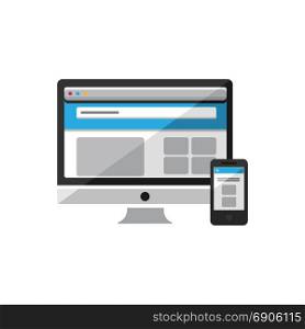 Computer and Smartphone with web page icon