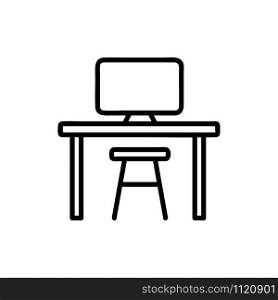 Computer and workplace icon vector. A thin line sign. Isolated contour symbol illustration. Computer and workplace icon vector. Isolated contour symbol illustration