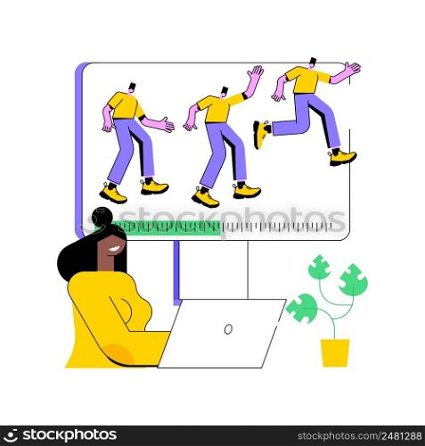 Computer animation abstract concept vector illustration. Animation graphic software, cartoon video creation, character design, computer game art, creative industry, 3d visual abstract metaphor.. Computer animation abstract concept vector illustration.