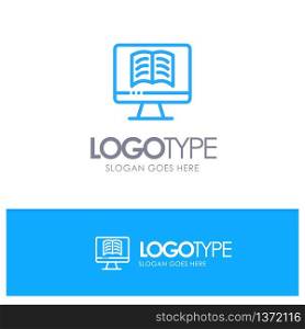 Computer, Book, OnTechnology Blue outLine Logo with place for tagline