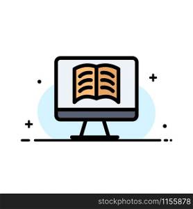 Computer, Book, OnTechnology Business Flat Line Filled Icon Vector Banner Template
