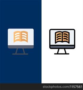 Computer, Book, OnTechnology Icons. Flat and Line Filled Icon Set Vector Blue Background