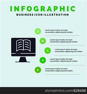Computer, Book, OnTechnology Solid Icon Infographics 5 Steps Presentation Background